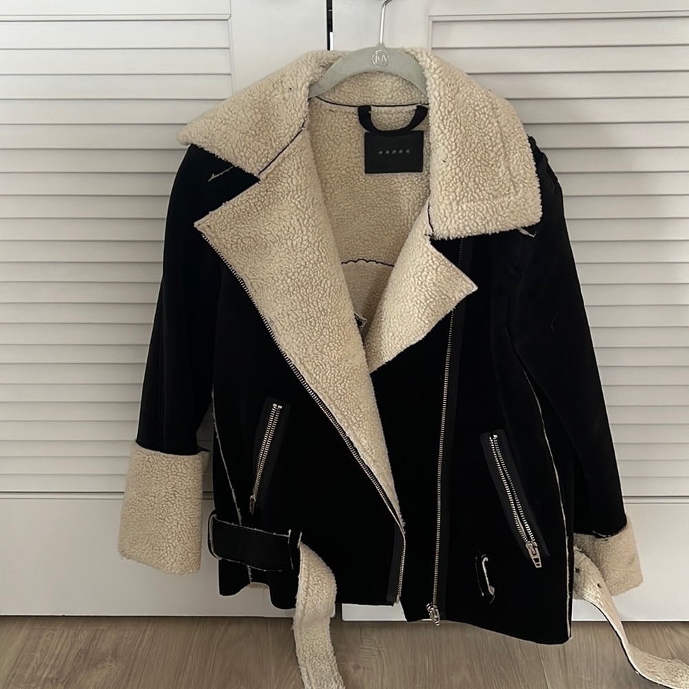 BlankNYC Velvet and Shearling Moto jacket